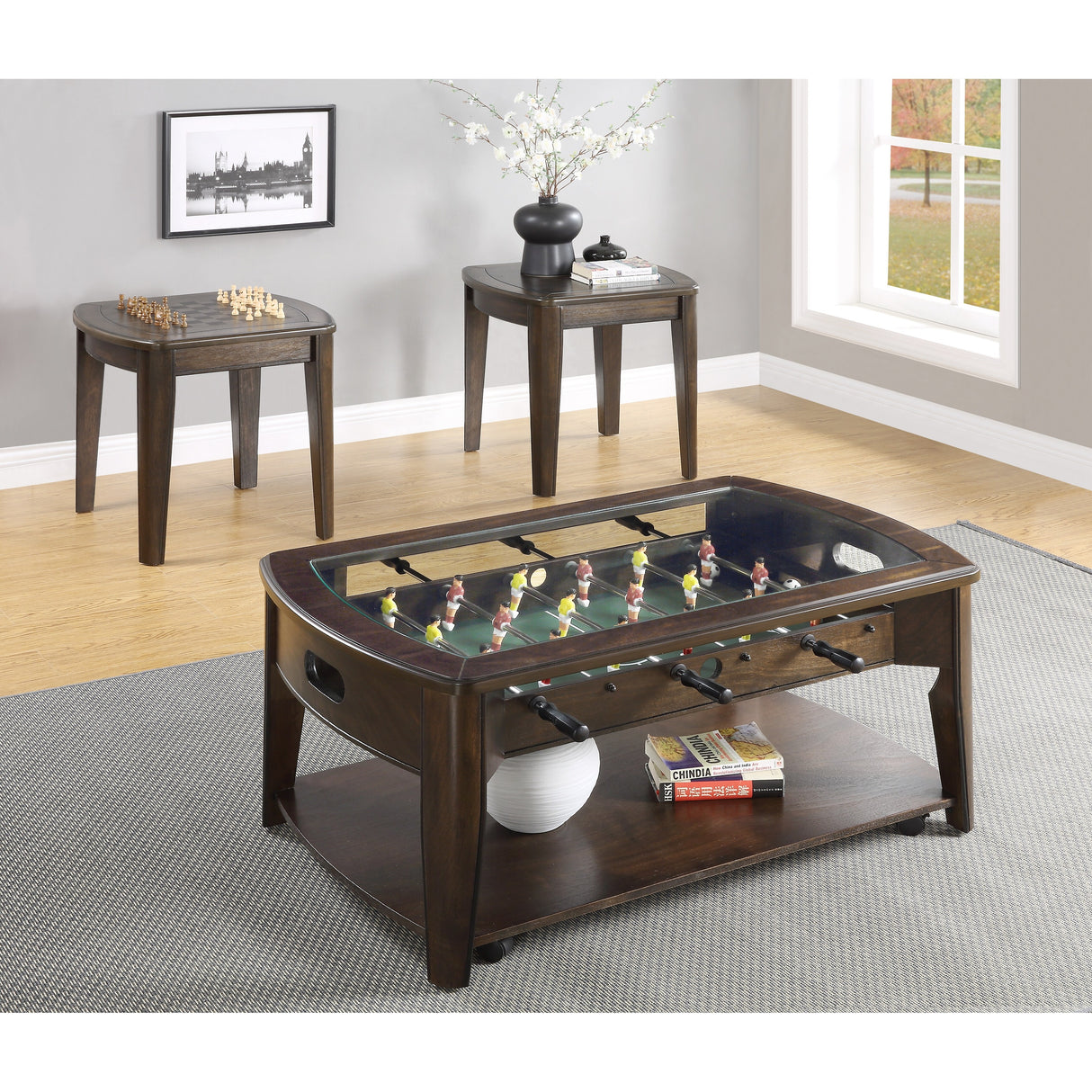 Steve Silver Darlington Dark Walnut Wood/Glass Foosball Coffee Table