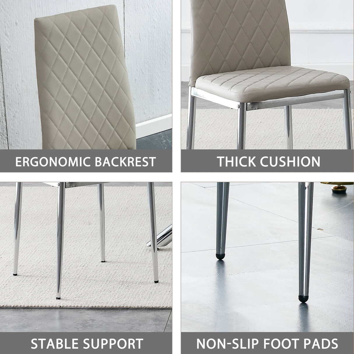 Grid Shaped Armless High Back Dining Chair,4-Piece Set,Grey
