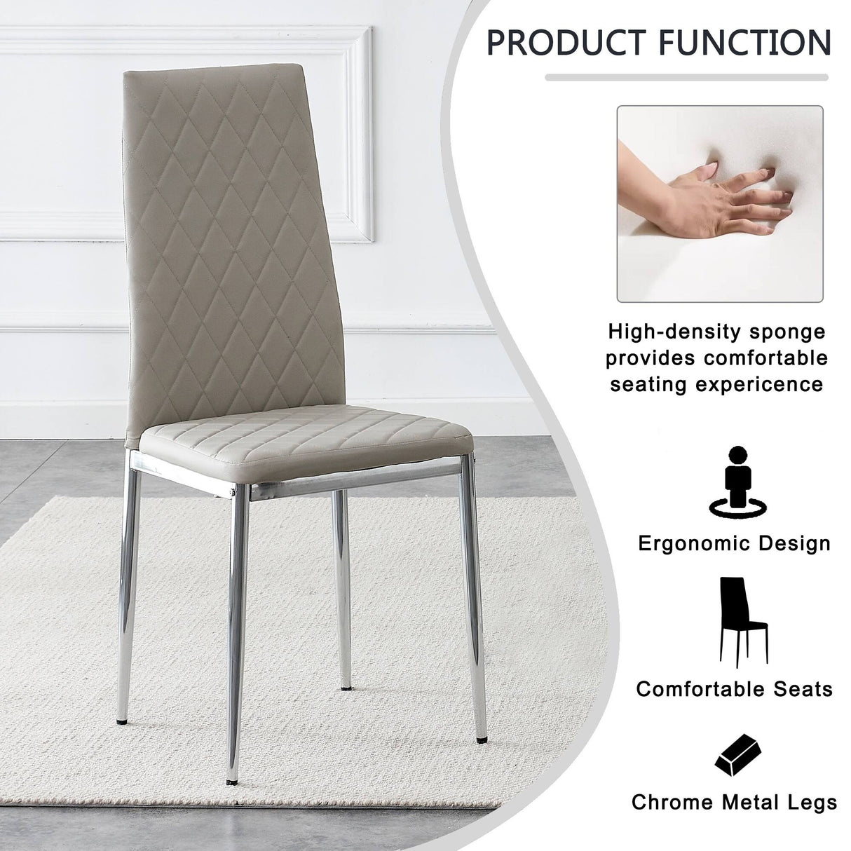 Grid Shaped Armless High Back Dining Chair,4-Piece Set,Grey