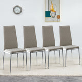 Grid Shaped Armless High Back Dining Chair,4-Piece Set,Grey