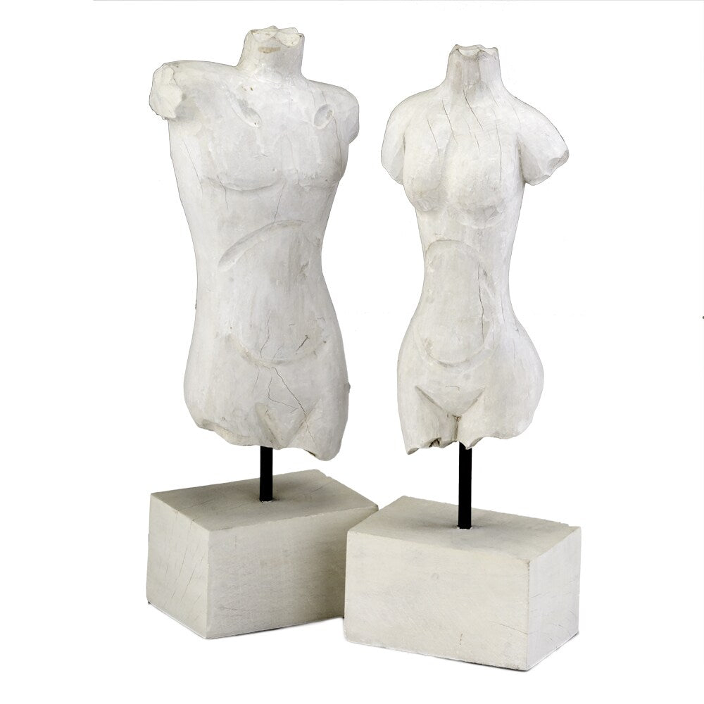 Griego White Man and Woman Busts Decorative Sculpture (Set of 2)