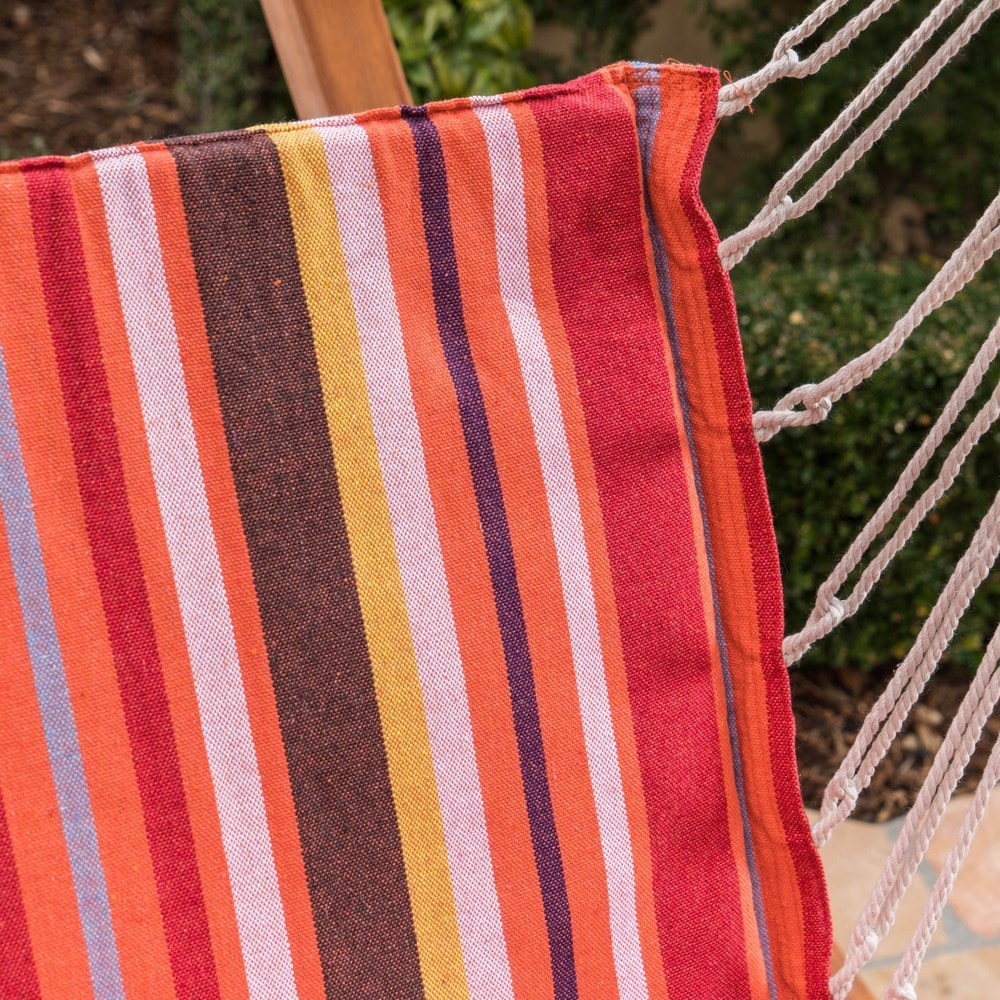 Griffith Outdoor Larch Wood Hammock Chair Swing with Water Resistant Fabric by Christopher Knight Home