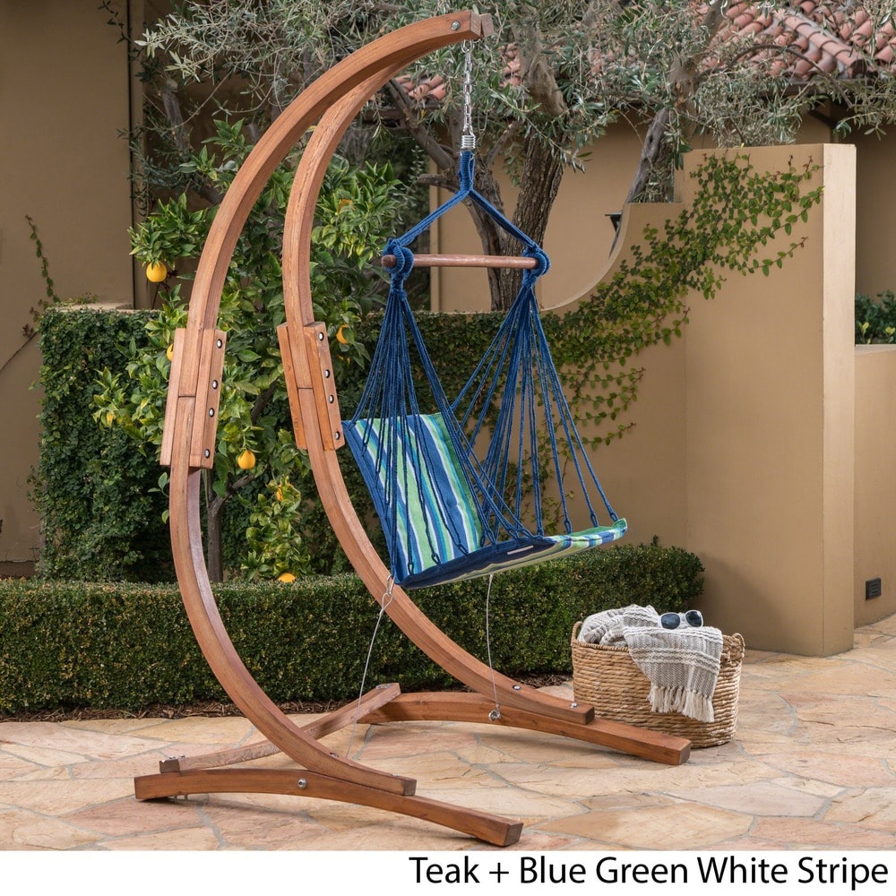 Griffith Outdoor Larch Wood Hammock Chair Swing with Water Resistant Fabric by Christopher Knight Home