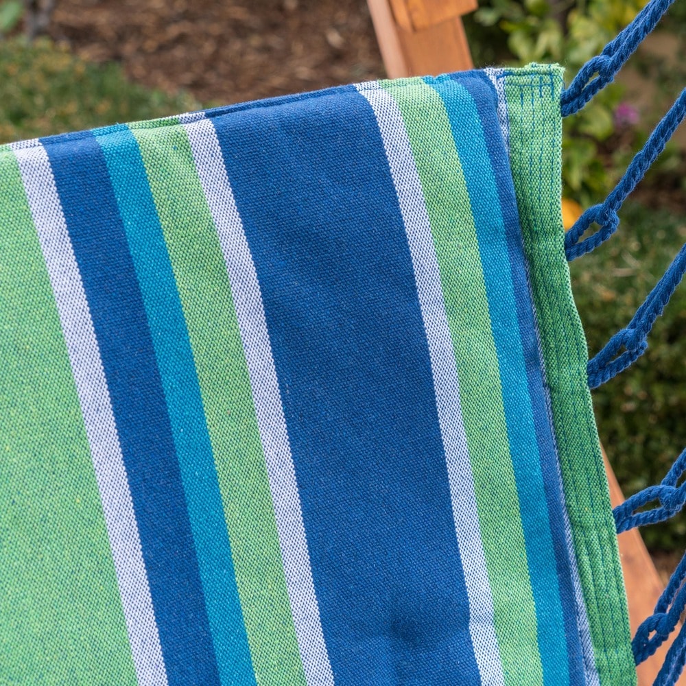Griffith Outdoor Larch Wood Hammock Chair Swing with Water Resistant Fabric by Christopher Knight Home