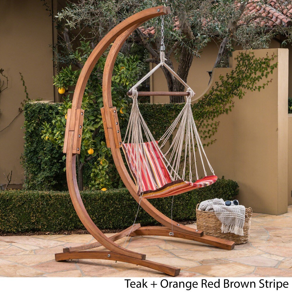 Griffith Outdoor Larch Wood Hammock Chair Swing with Water Resistant Fabric by Christopher Knight Home