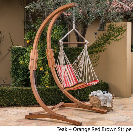 Griffith Outdoor Larch Wood Hammock Chair Swing with Water Resistant Fabric by Christopher Knight Home