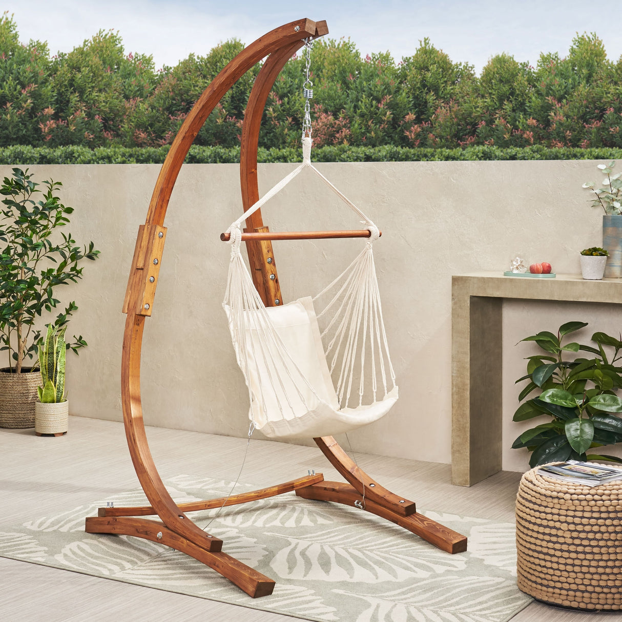 Griffith Outdoor Larch Wood Hammock Chair Swing with Water Resistant Fabric by Christopher Knight Home