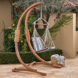 Griffith Outdoor Larch Wood Hammock Chair Swing with Water Resistant Fabric by Christopher Knight Home