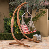 Griffith Outdoor Larch Wood Hammock Chair Swing with Water Resistant Fabric by Christopher Knight Home