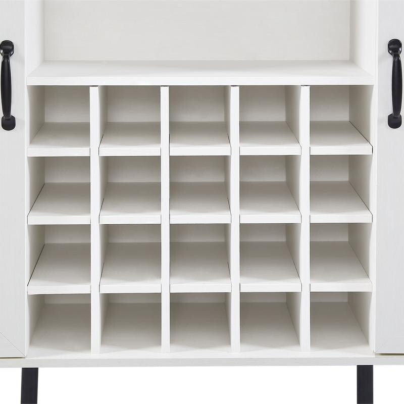 Grondin Bohemian Style Wooden Bar Cabinet with 2 Artificial Rattan Doors and Adjustable Shelves, Wine Cabinet Sideboard Buffet