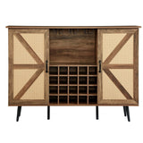 Grondin Bohemian Style Wooden Bar Cabinet with 2 Artificial Rattan Doors and Adjustable Shelves, Wine Cabinet Sideboard Buffet
