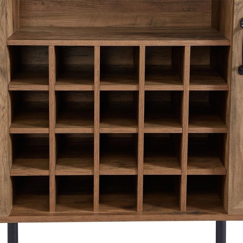 Grondin Bohemian Style Wooden Bar Cabinet with 2 Artificial Rattan Doors and Adjustable Shelves, Wine Cabinet Sideboard Buffet