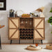 Grondin Bohemian Style Wooden Bar Cabinet with 2 Artificial Rattan Doors and Adjustable Shelves, Wine Cabinet Sideboard Buffet