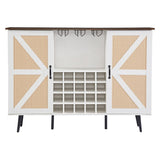 Grondin Bohemian Style Wooden Bar Cabinet with 2 Artificial Rattan Doors and Adjustable Shelves, Wine Cabinet Sideboard Buffet