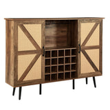 Grondin Bohemian Style Wooden Bar Cabinet with 2 Artificial Rattan Doors and Adjustable Shelves, Wine Cabinet Sideboard Buffet