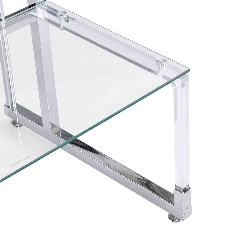 Grondin Contemporary Style 2-Tier End Table Sofa Side Table with Tempered Glass Shelves and Metal Frame