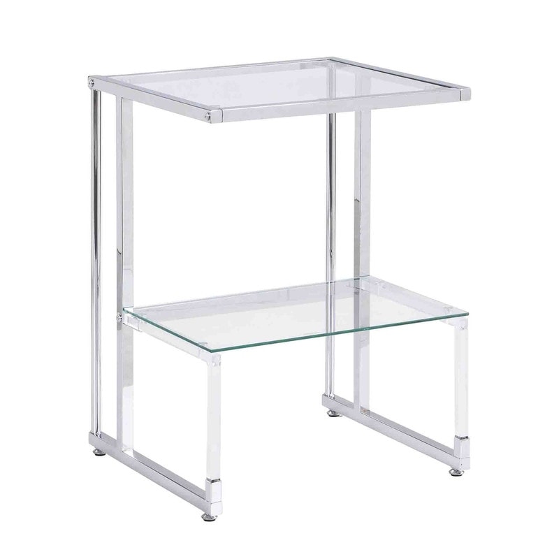 Grondin Contemporary Style 2-Tier End Table Sofa Side Table with Tempered Glass Shelves and Metal Frame