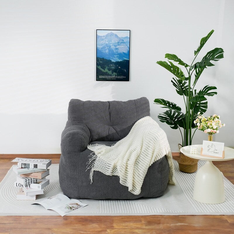 Grondin Giant Bean Bag Chairs for Adults and Teens, Sherpa Upholstery Lazy Sofa with Density Cotton Filling Modern Comfy Chair