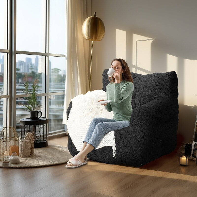 Grondin Giant Bean Bag Chairs for Adults and Teens, Sherpa Upholstery Lazy Sofa with Density Cotton Filling Modern Comfy Chair