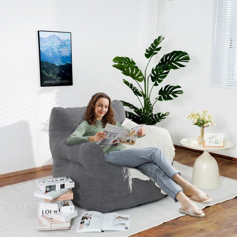 Grondin Giant Bean Bag Chairs for Adults and Teens, Sherpa Upholstery Lazy Sofa with Density Cotton Filling Modern Comfy Chair