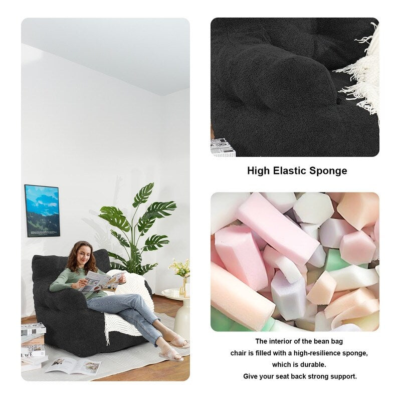 Grondin Giant Bean Bag Chairs for Adults and Teens, Sherpa Upholstery Lazy Sofa with Density Cotton Filling Modern Comfy Chair