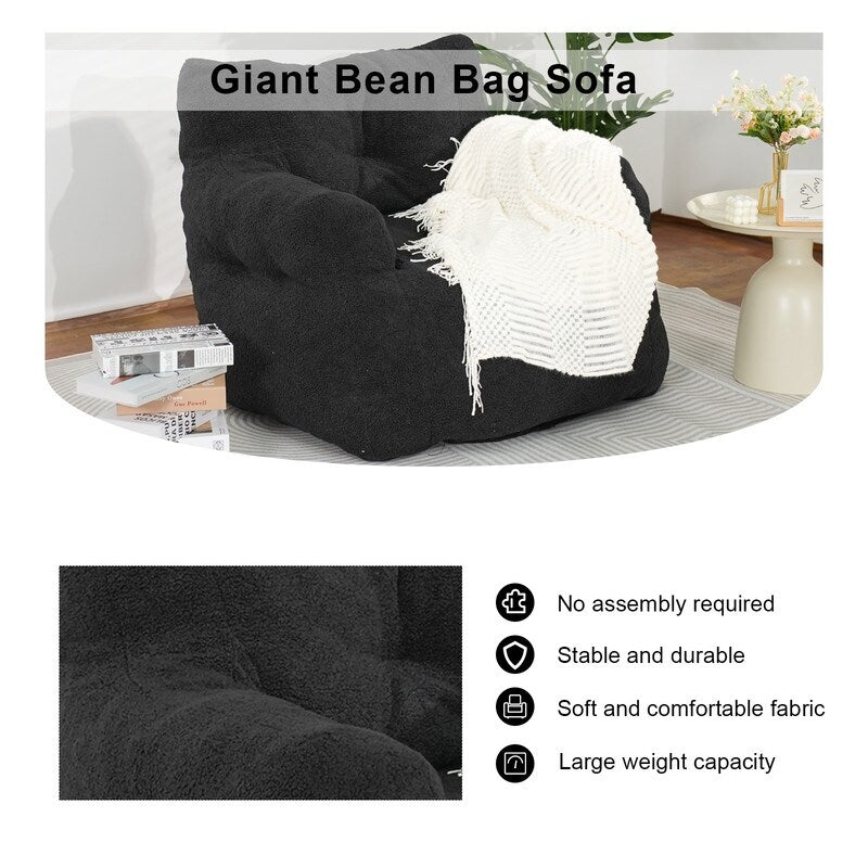 Grondin Giant Bean Bag Chairs for Adults and Teens, Sherpa Upholstery Lazy Sofa with Density Cotton Filling Modern Comfy Chair