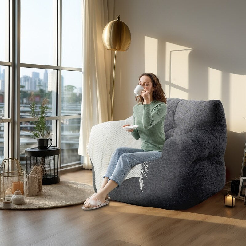 Grondin Giant Bean Bag Chairs for Adults and Teens, Sherpa Upholstery Lazy Sofa with Density Cotton Filling Modern Comfy Chair