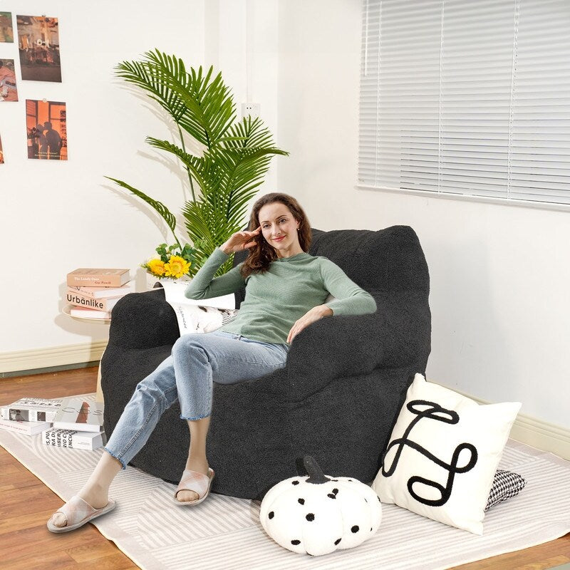 Grondin Giant Bean Bag Chairs for Adults and Teens, Sherpa Upholstery Lazy Sofa with Density Cotton Filling Modern Comfy Chair