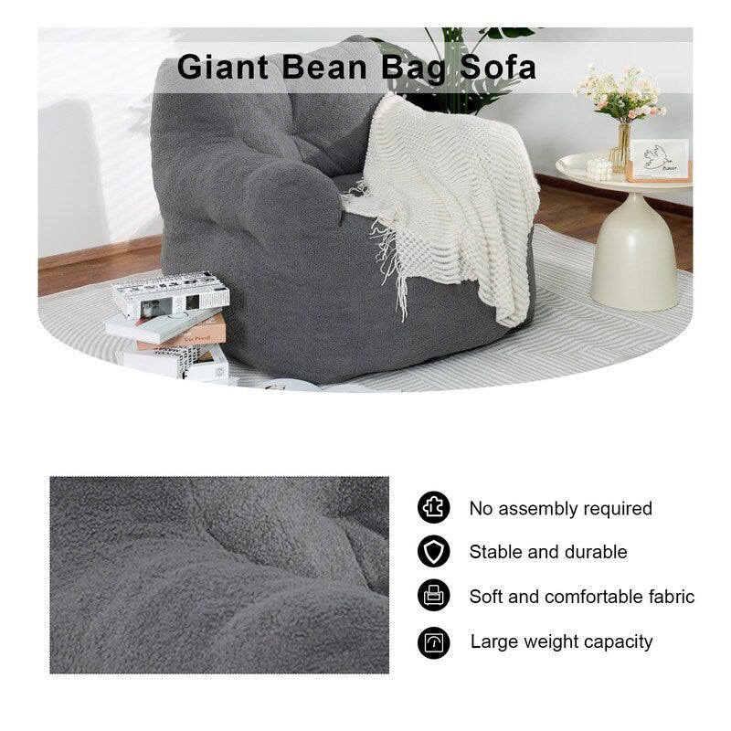 Grondin Giant Bean Bag Chairs for Adults and Teens, Sherpa Upholstery Lazy Sofa with Density Cotton Filling Modern Comfy Chair