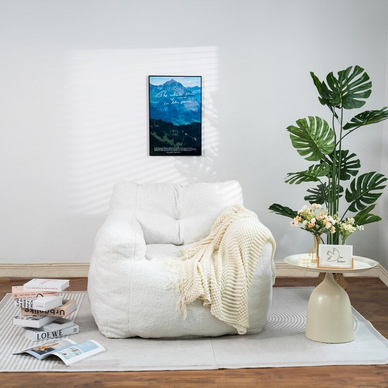 Grondin Giant Bean Bag Chairs for Adults and Teens, Sherpa Upholstery Lazy Sofa with Density Cotton Filling Modern Comfy Chair