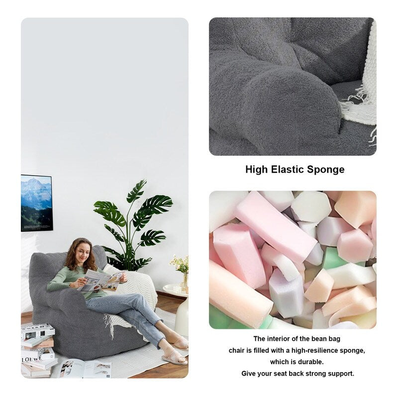Grondin Giant Bean Bag Chairs for Adults and Teens, Sherpa Upholstery Lazy Sofa with Density Cotton Filling Modern Comfy Chair