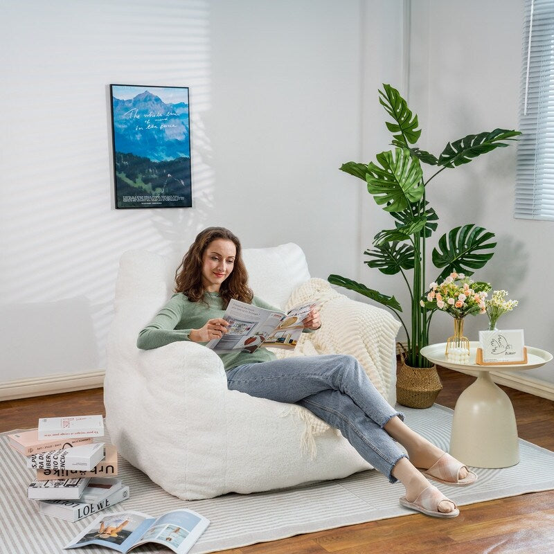 Grondin Giant Bean Bag Chairs for Adults and Teens, Sherpa Upholstery Lazy Sofa with Density Cotton Filling Modern Comfy Chair