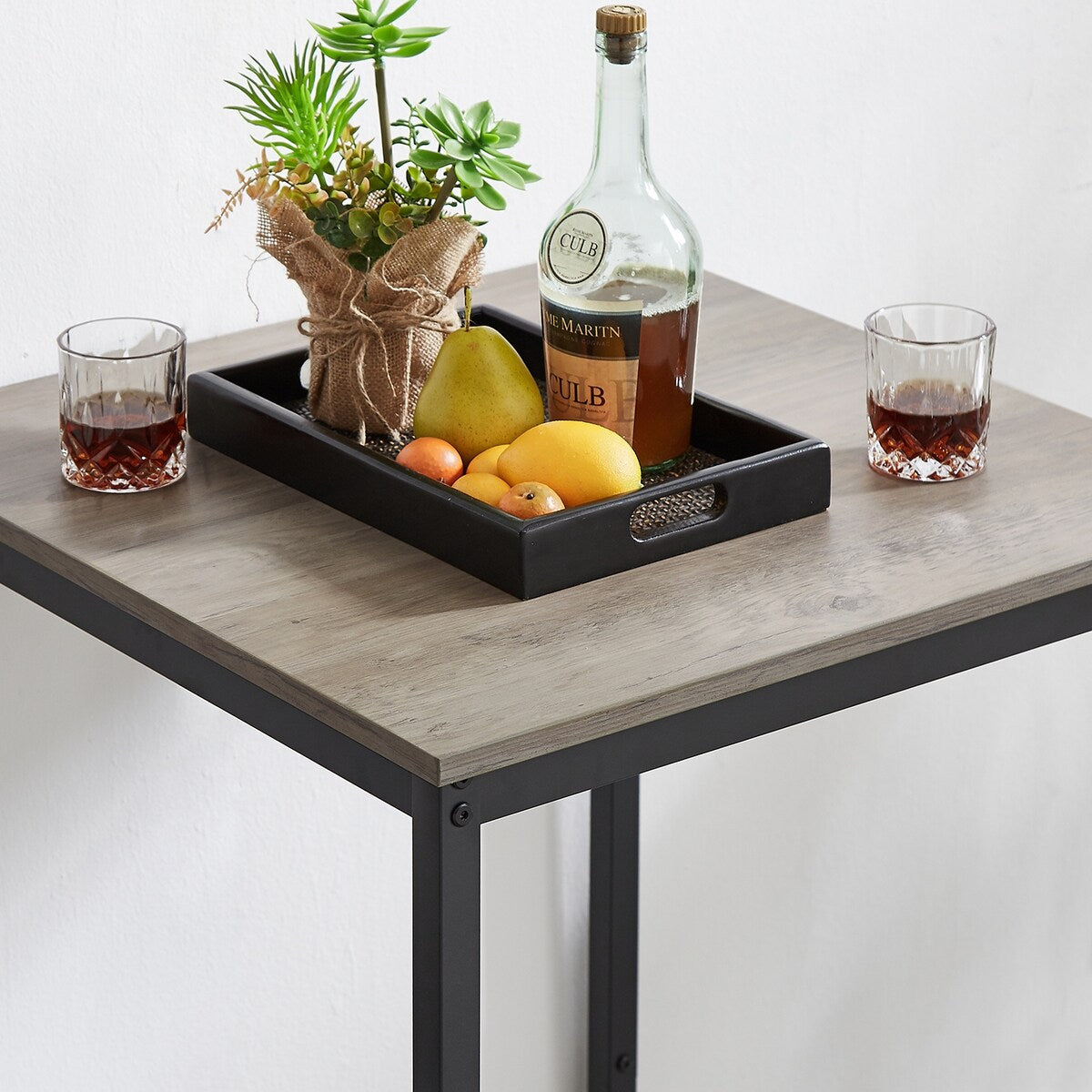 Grondin Industrial Style 3-Piece Bar Table Set with 2 PU Soft Seat Bar Stools and Backrest, Counter Height Dining Set for 2