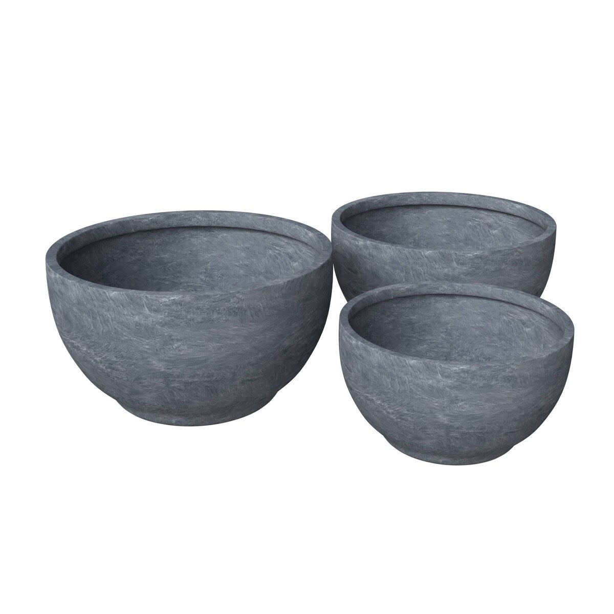 LeisureMod Grove 3-Piece Round Planter Set in Fiberstone and MgO Clay with Drainage, Indoor Outdoor Home Office Yard Patio Decor