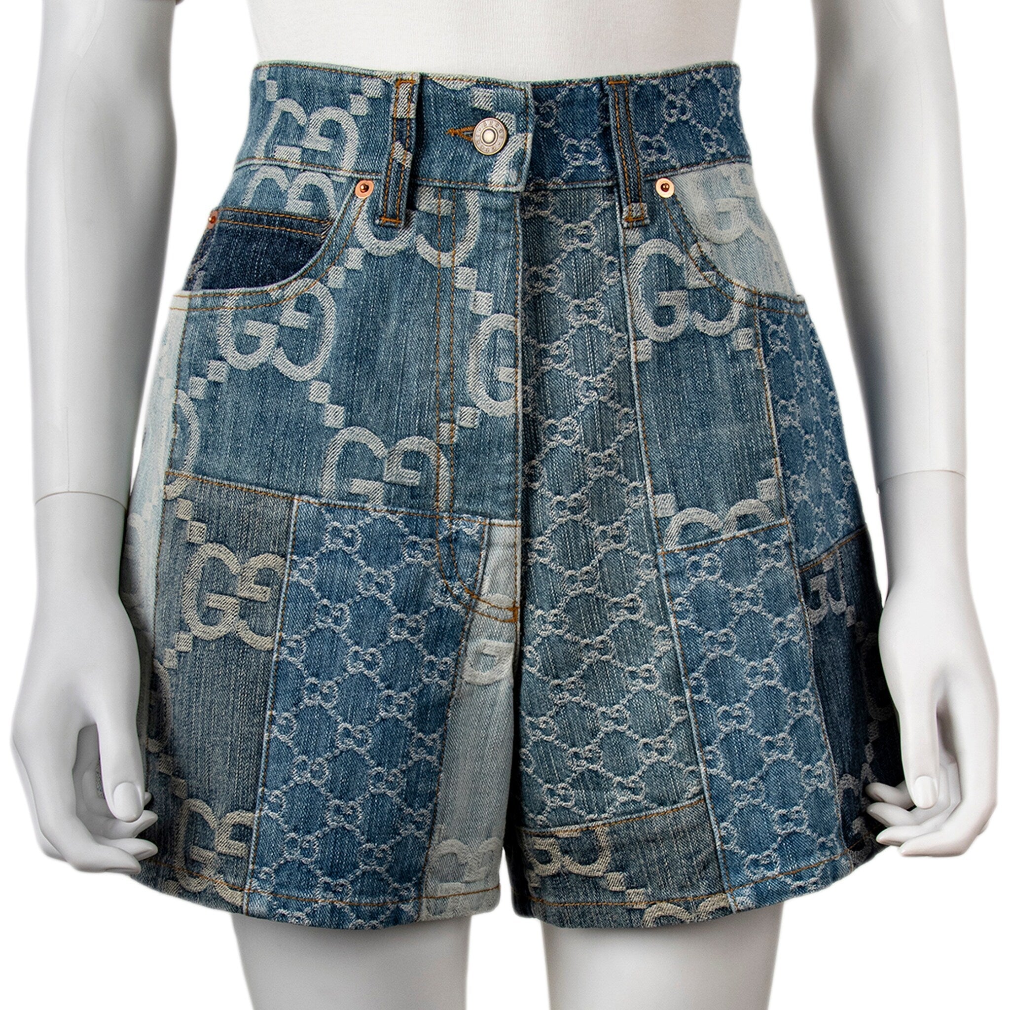 【送料&関税込】Gucci Denim Shorts Low waist GG denim jacquard shorts in blue | GUCCI® US