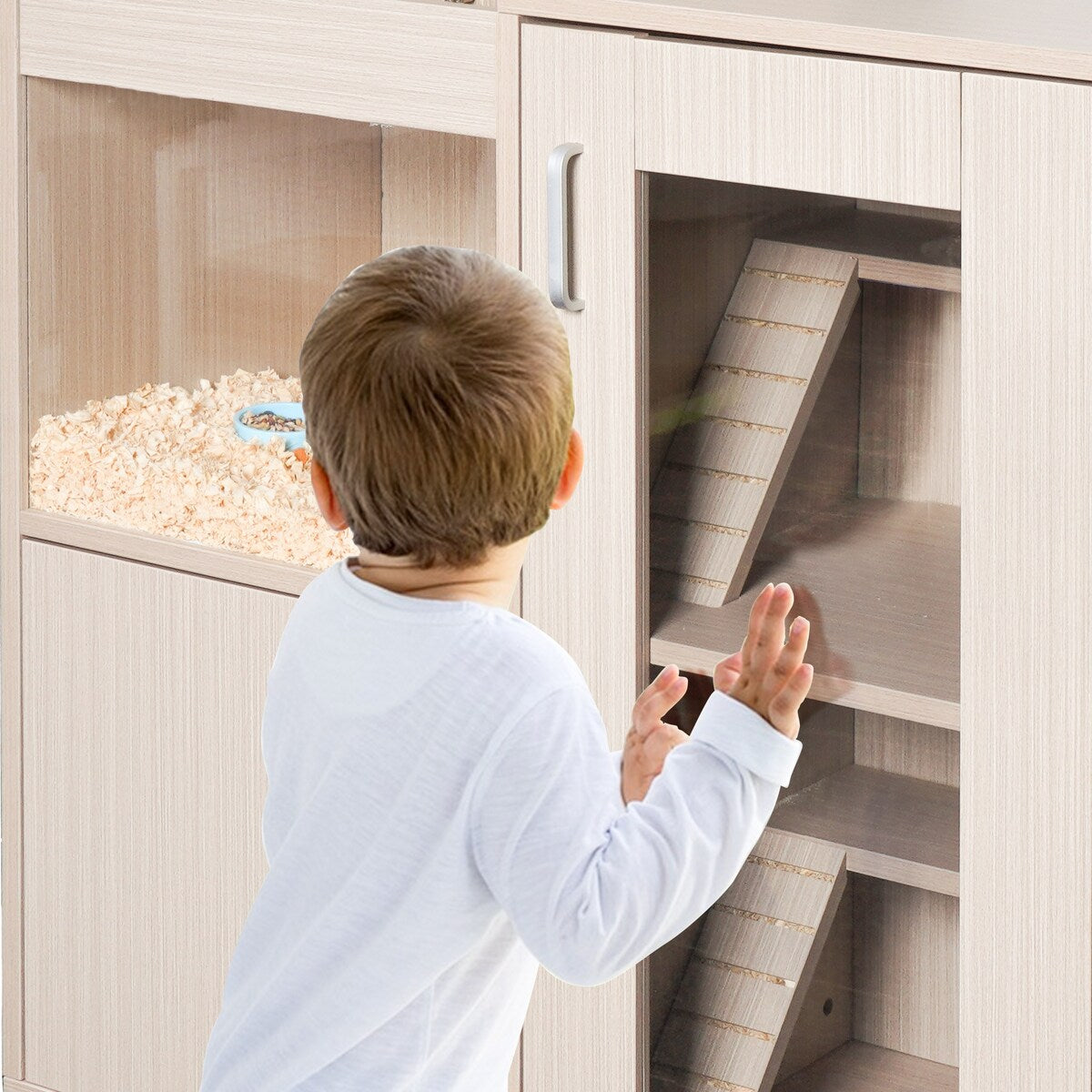 Guinea Pig Cages,4-Tier Hamster Cage Wood with Storage Cabinet, House for Rat Chinchilla, Openable Top, Acrylic Windows