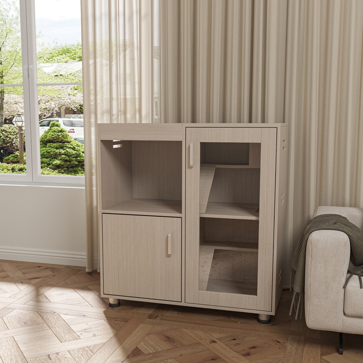 Guinea Pig Cages,4-Tier Hamster Cage Wood with Storage Cabinet, House for Rat Chinchilla, Openable Top, Acrylic Windows