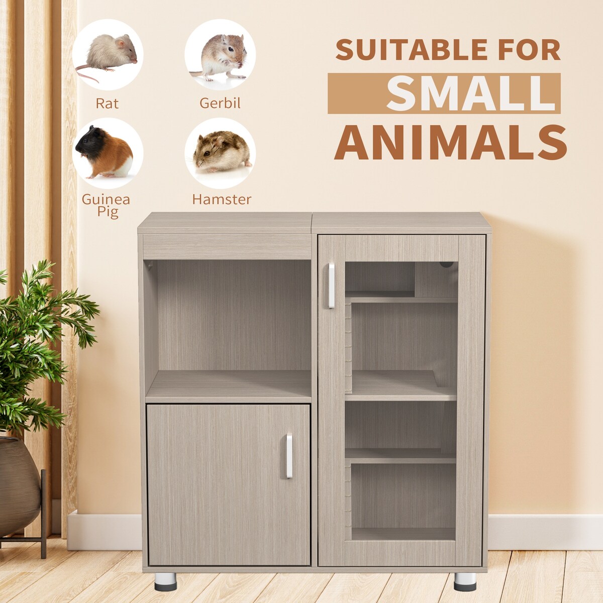 Guinea Pig Cages,4-Tier Hamster Cage Wood with Storage Cabinet, House for Rat Chinchilla, Openable Top, Acrylic Windows