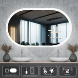 Guining 24x40 Inch Bathroom Mirror with Lights, Anti Fog Dimmable LED Mirror, Frameless Oval Smart Vanity Mirror - 24'' x 40''