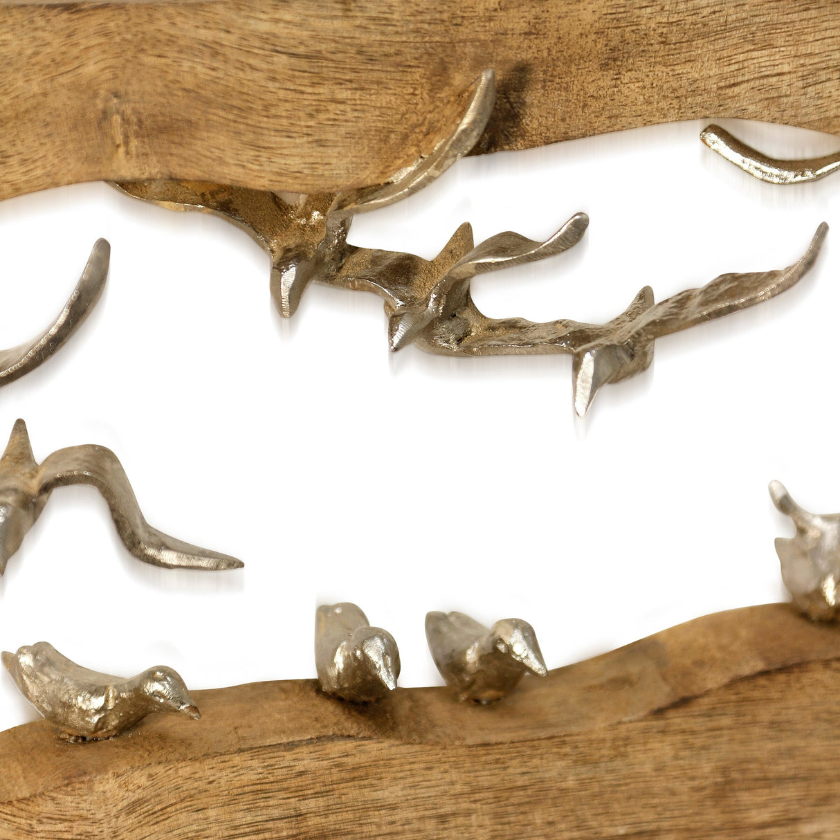 Gull Crevasse - Natural Carved Wood Table Top Accessory with Pewter Painted Flock of Birds