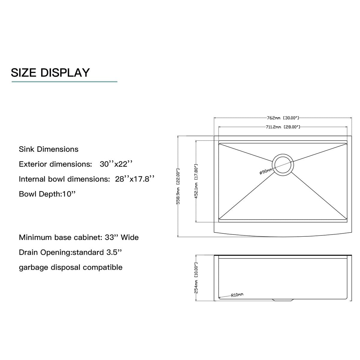 Gunmetal Black Stainless Steel Single Bowl Farmhouse Kitchen Sink with Workstation - 30" X 22"
