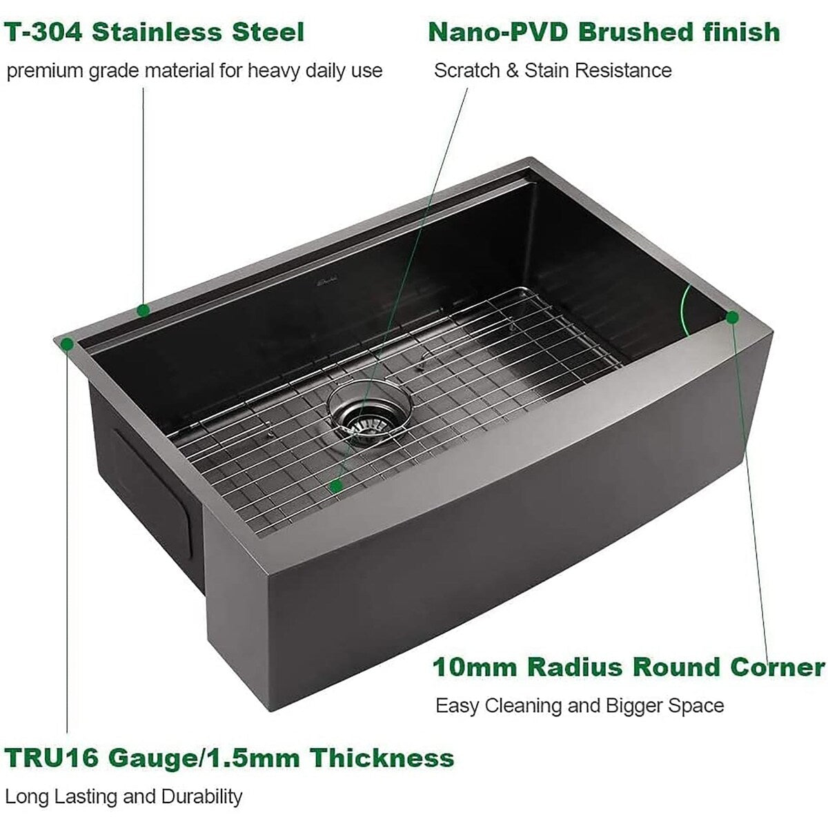 Gunmetal Black Stainless Steel Single Bowl Farmhouse Kitchen Sink with Workstation - 30" X 22"