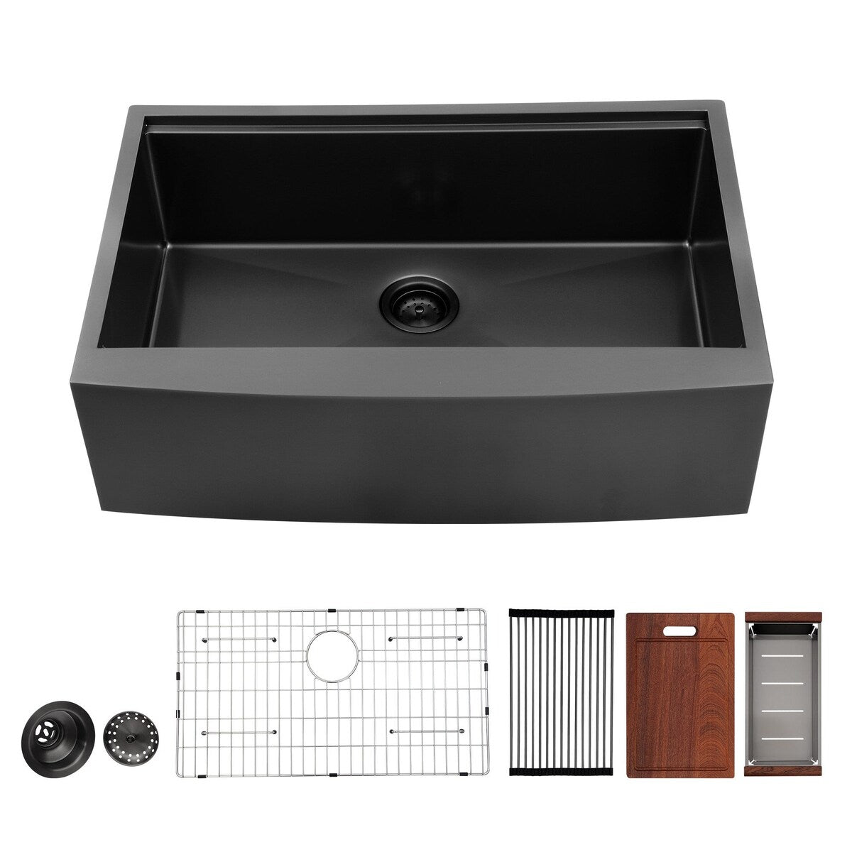 Gunmetal Black Stainless Steel Single Bowl Farmhouse Kitchen Sink with Workstation - 30" X 22"