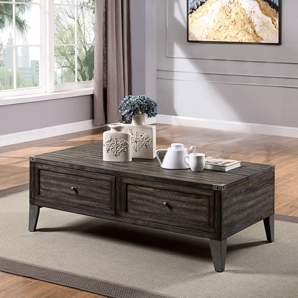 Sete Industrial Oak 48-inch Solid Wood 2-Drawer Coffee Table by Furniture of America