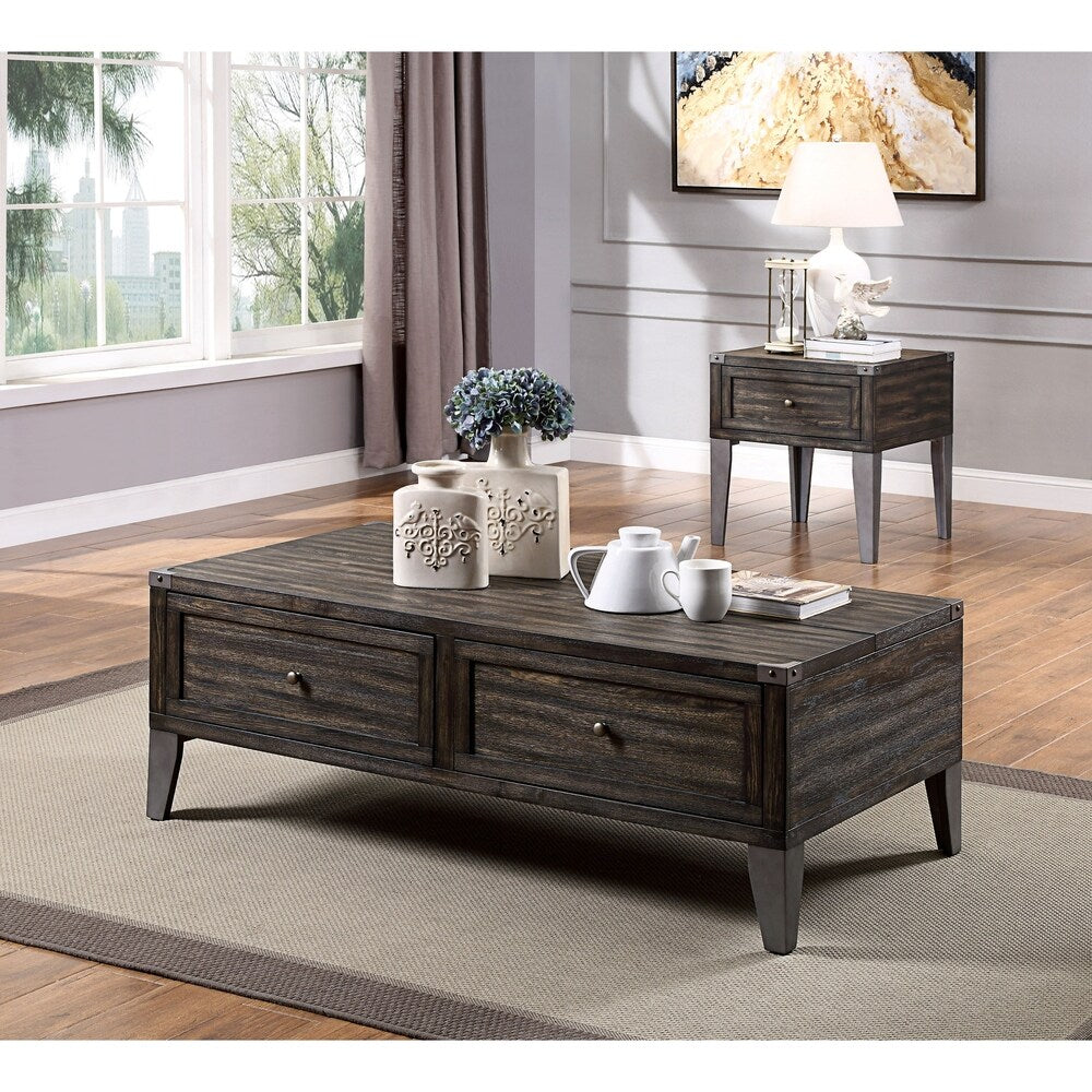 Sete Industrial Oak 48-inch Solid Wood 2-Drawer Coffee Table by Furniture of America
