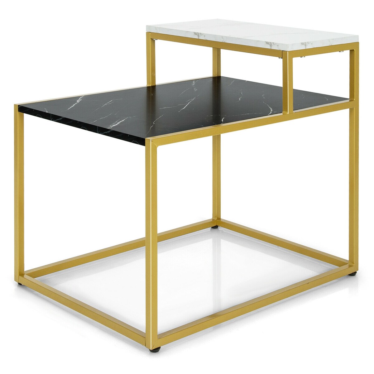 Gymax 2 Tier End Side Table Metal Frame Nightstand with Storage Shelf