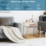 Gymax 2 Tier End Side Table Metal Frame Nightstand with Storage Shelf