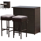 Gymax 3PCS Rattan Patio Bar Table & Stool Set Dining Set w/ Gray & Off