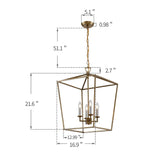 H25 X W17 Gold or Black Cage Large Lantern Iron Art Design Candle-Style Chandelier Pendant, Ceiling Light Fixture