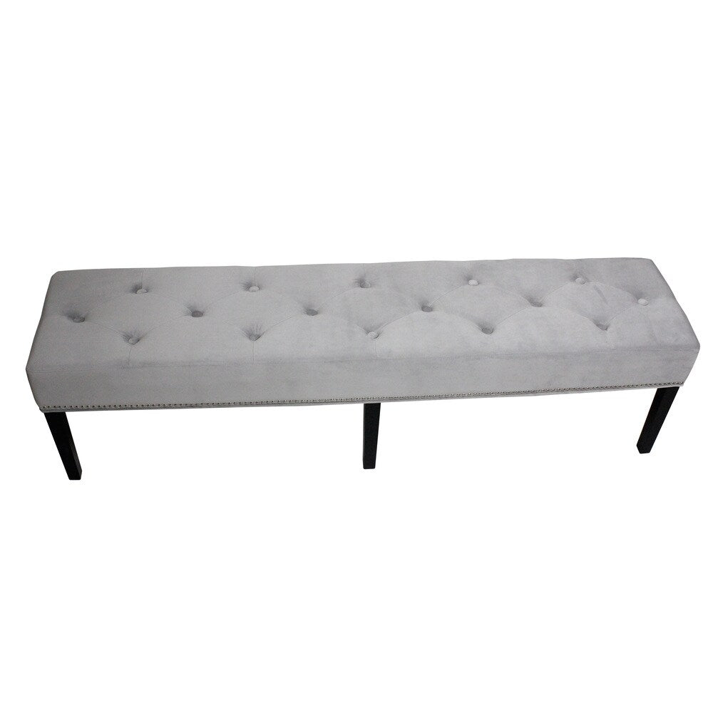 HD Couture King Grey Velvet and Wood Bench